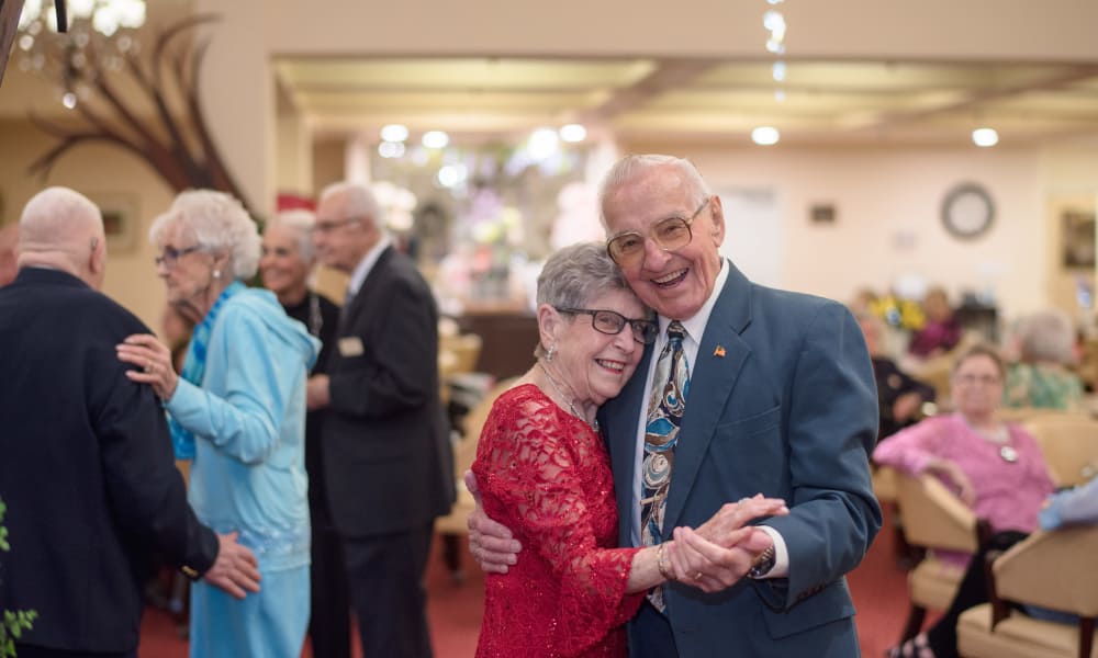 Hawthorn Senior Living. Chesterfield Heights. Senior Couple Dressed Up and Dancing.