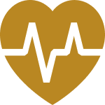 A golden heart icon with a black electrocardiogram (ECG) line running through the middle, depicting a heartbeat.