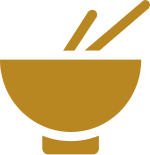 Icon of a stylized, golden-colored bowl with two chopsticks resting on it, depicted in a simple, minimalist design.