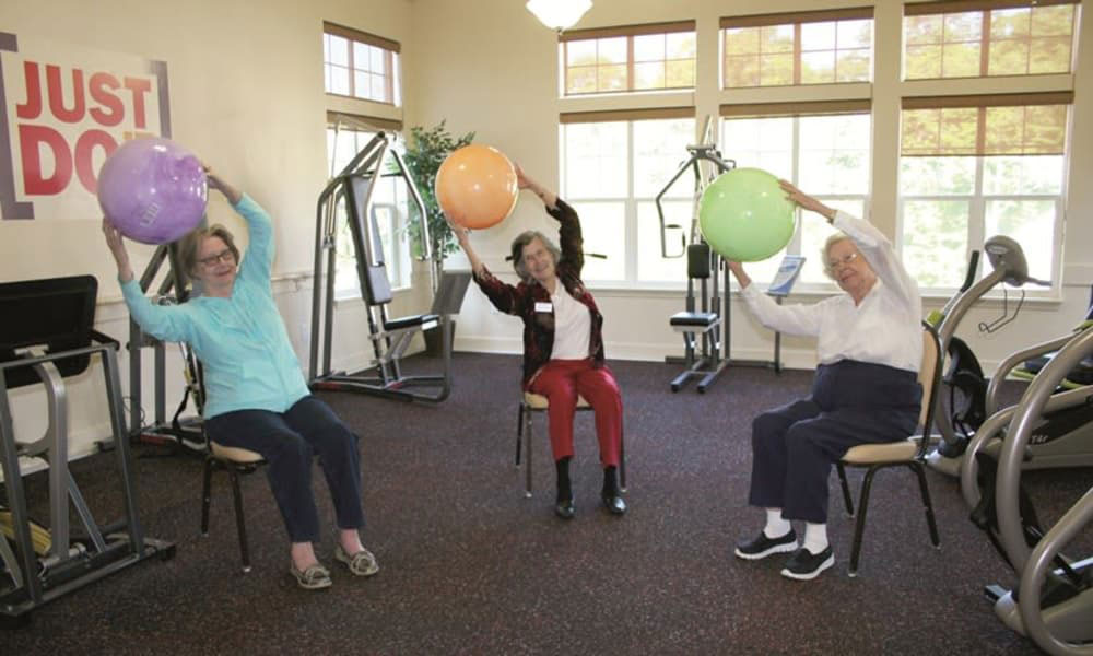 Seniors stretching in exercise class