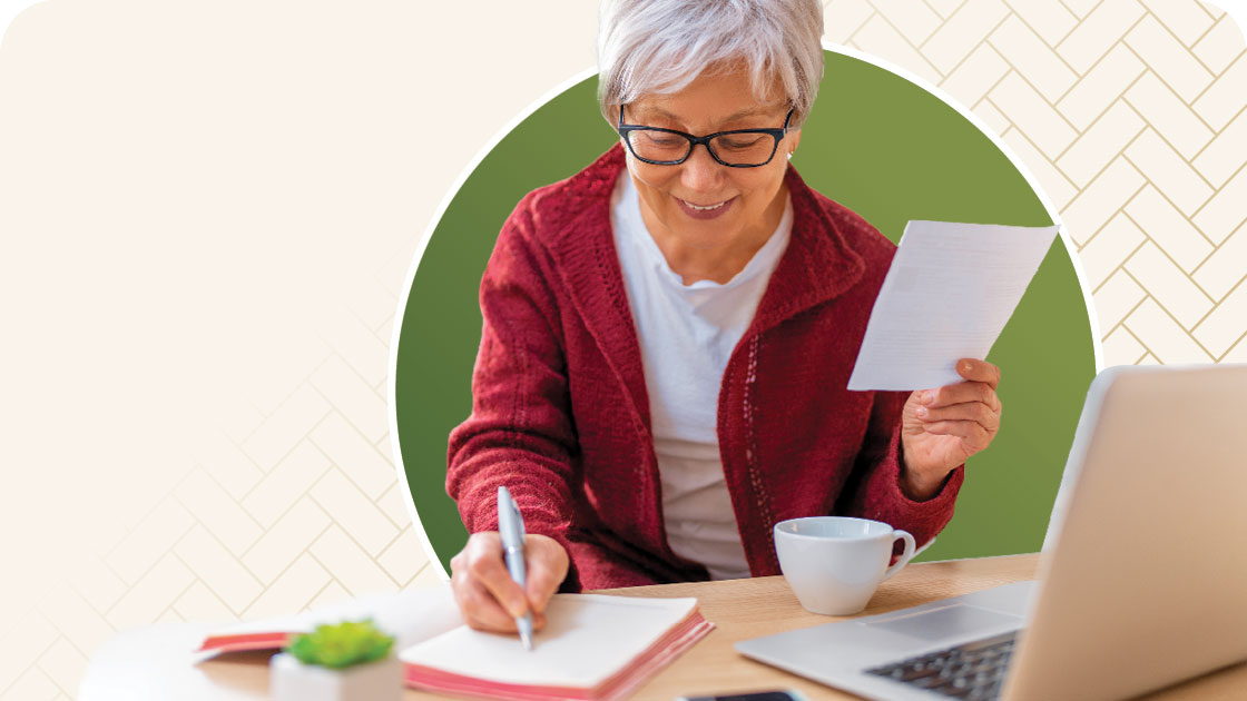 Senior woman filling out paperwork