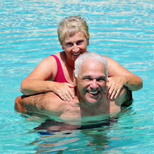 Seniors playing Marco polo in the pool