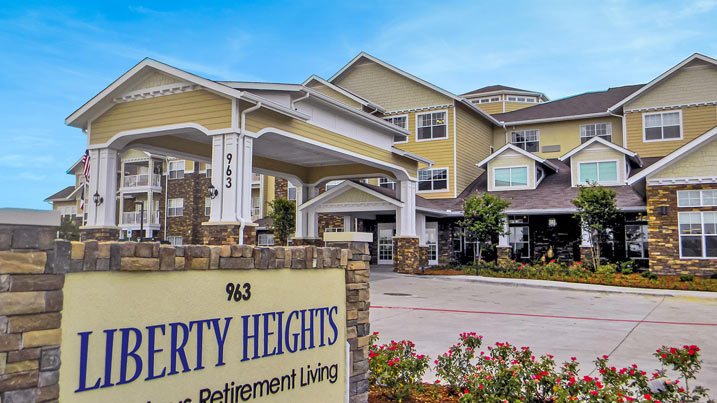 Outdoor signage and exterior building of Liberty Heights