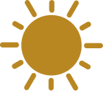 A simple, stylized golden sun icon with a circular center and 12 evenly spaced rays extending outward. The design is minimalistic and uses a solid fill color without any gradients or additional details.