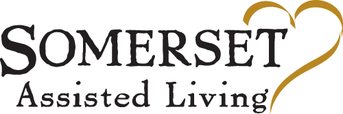 The image features the logo of "Somerset Assisted Living" with the word "Somerset" in large, bold letters and a heart-shaped design incorporated into the letter "t". The words "Assisted Living" are in smaller text below "Somerset".