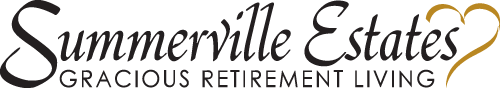 Summerville Estates Gracious Retirement Living" logo in elegant black script, with a stylized golden heart shape integrated into the design.