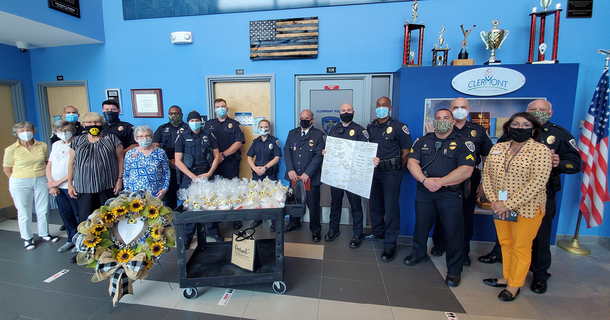 Delivering wreaths to police department