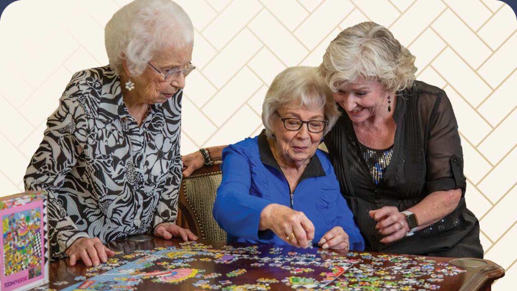 Senior women working on puzzle