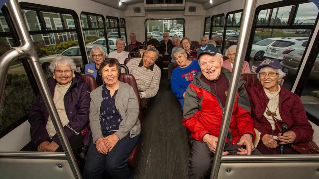 Group of seniors on a bus