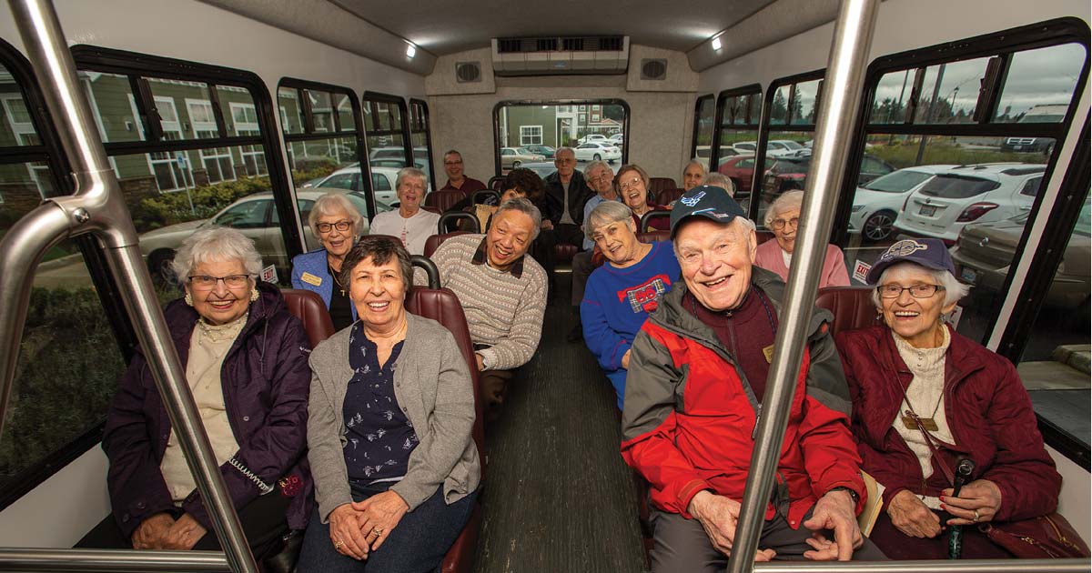 Residents riding on the transportation bus